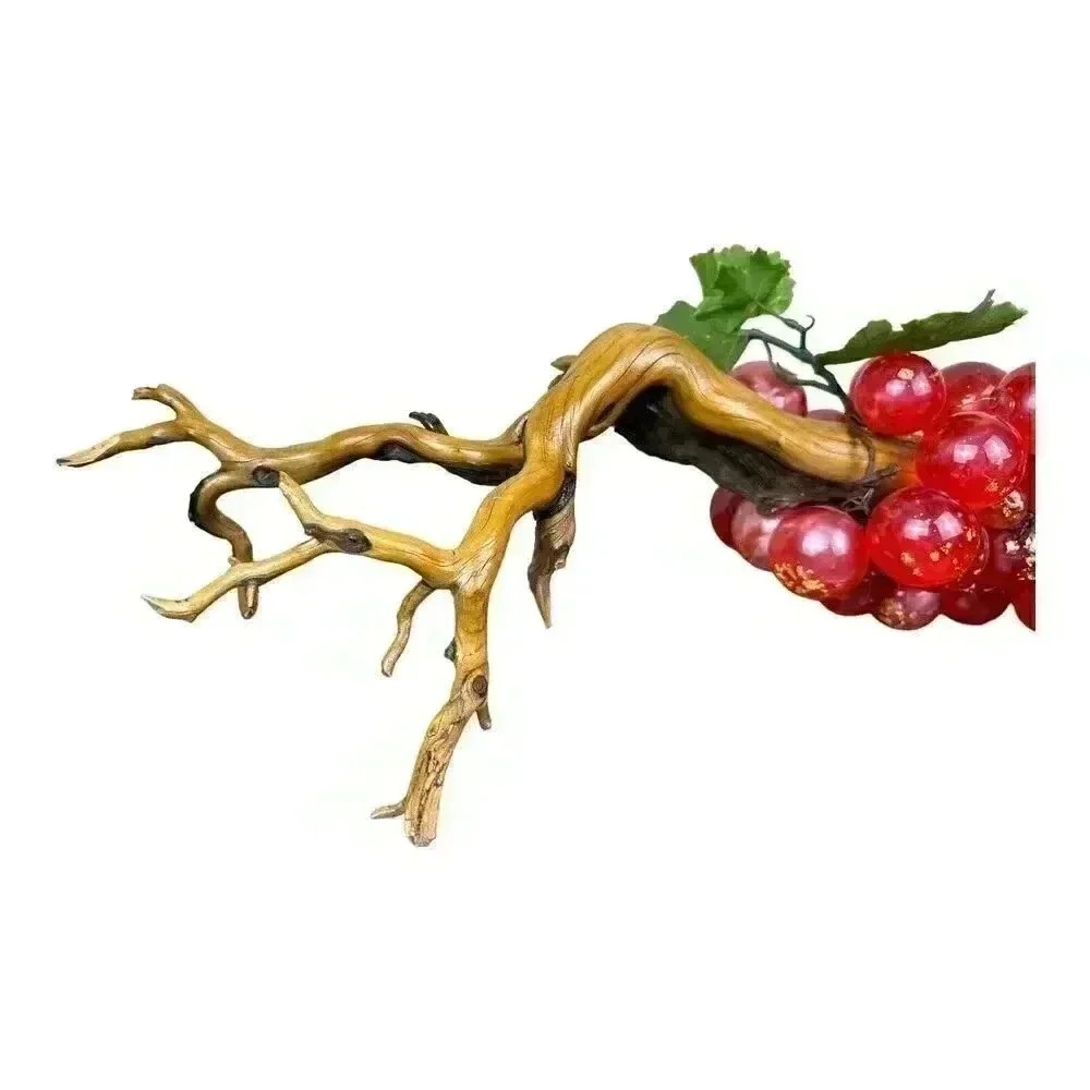 Vintage MCM Mod Violet Red & Gold Lucite Grapes Cluster Large drift wood stem - Picture 7 of 11